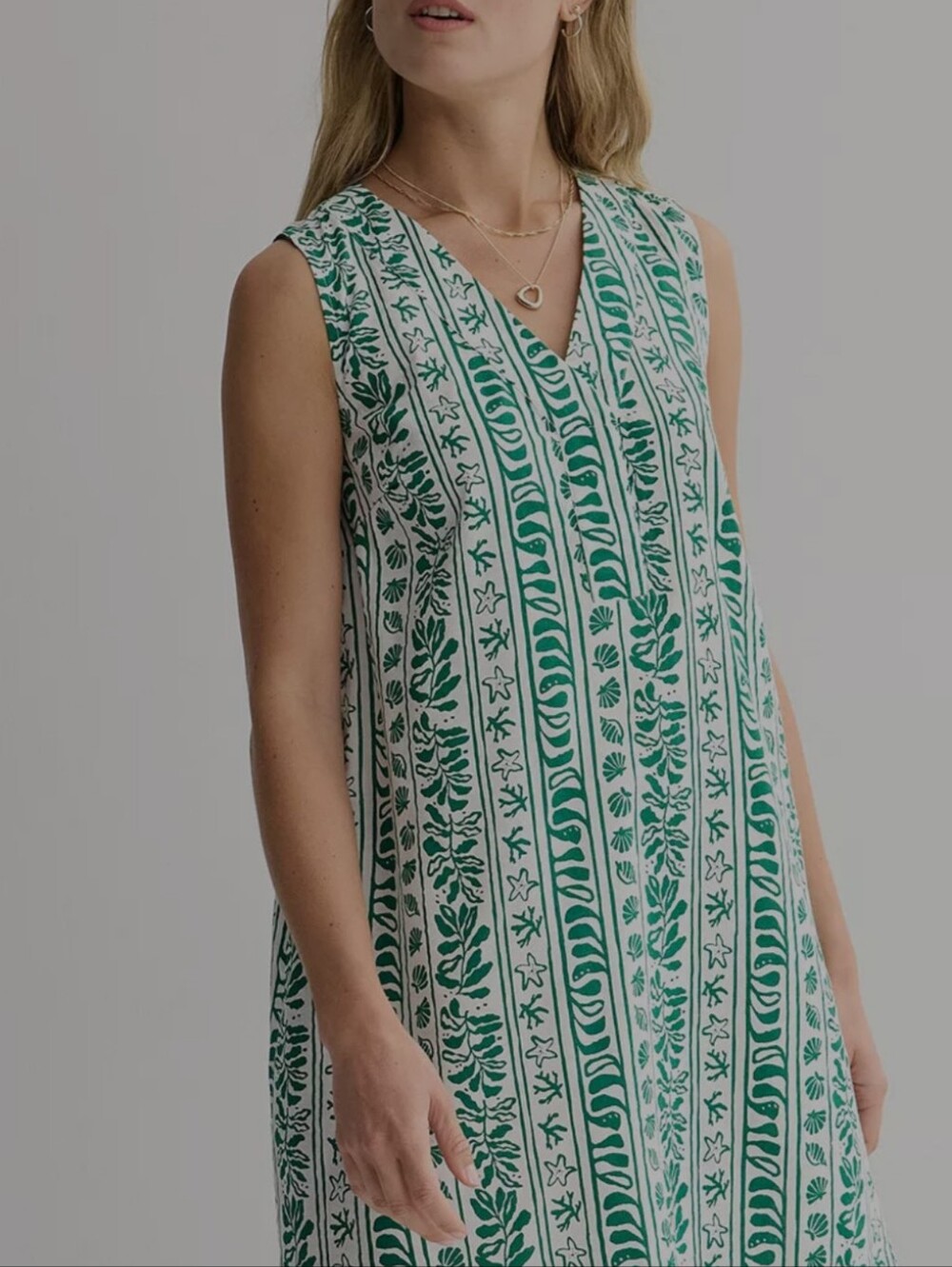Sonoma Green and White Sleeveless V-Neck Tunic